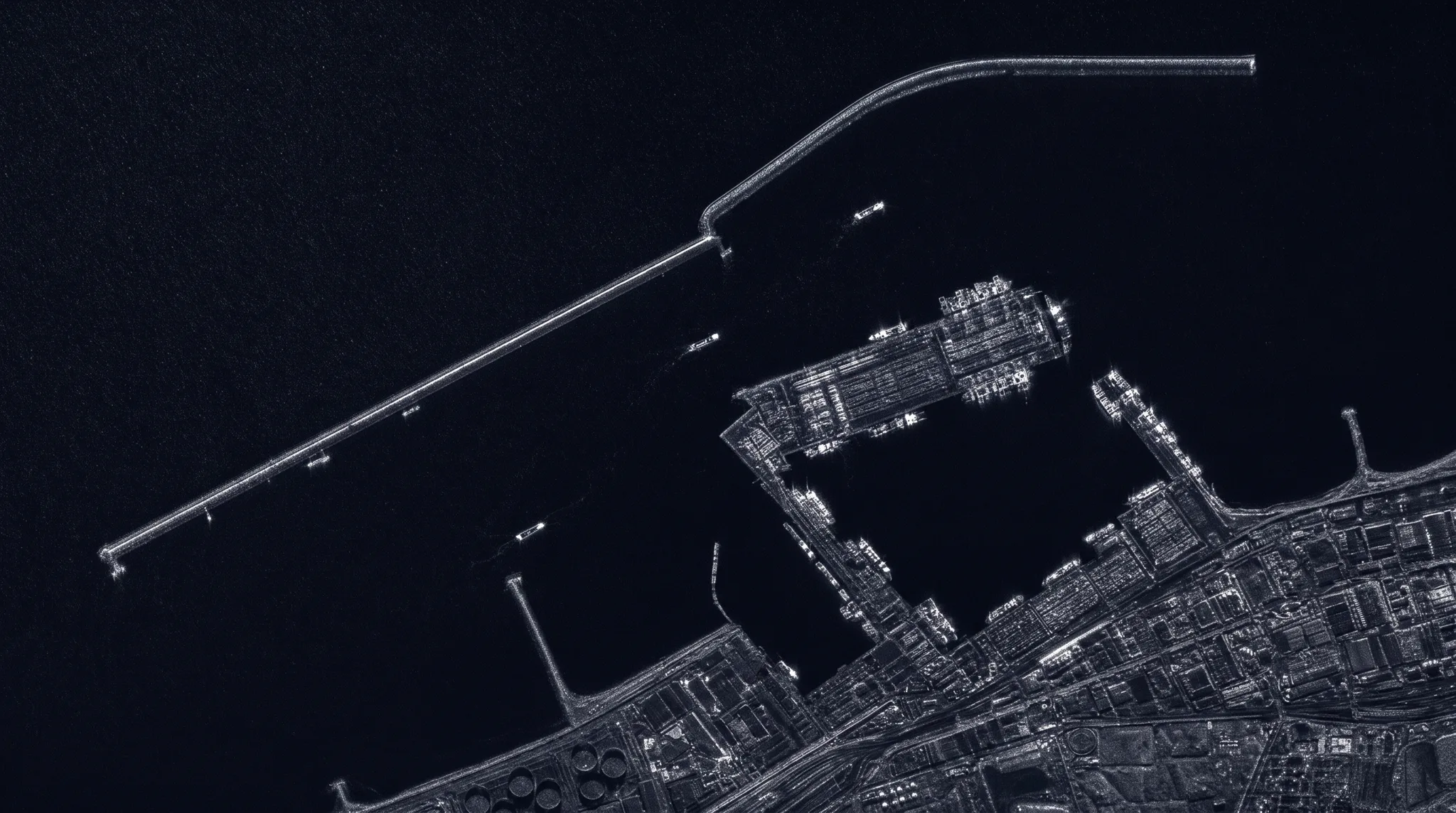 SAR image of the harbor on the later pass with new contacts